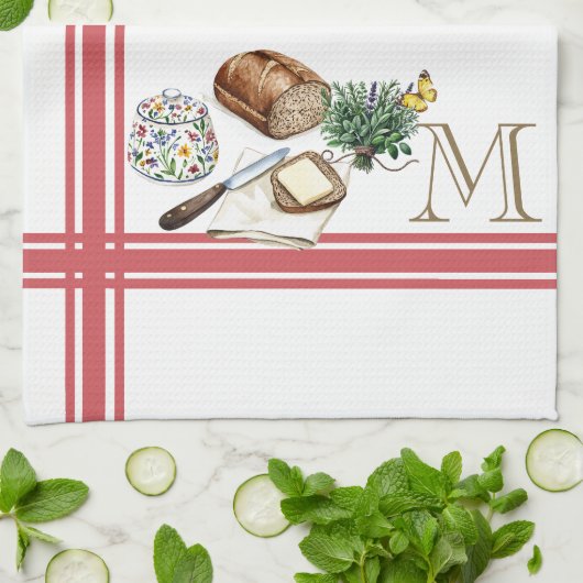 Monogram Boerderij Keuken Handdoek Rabarber Rode K (Gevouwen)