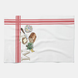 Monogram Boerderij Keuken Handdoek Rabarber Rode K