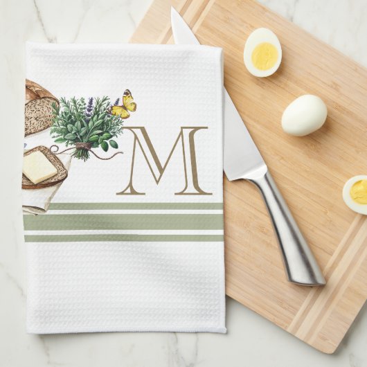 Monogram Boerderij Keuken Handdoek Salie Groene Kr (Quarter Fold)