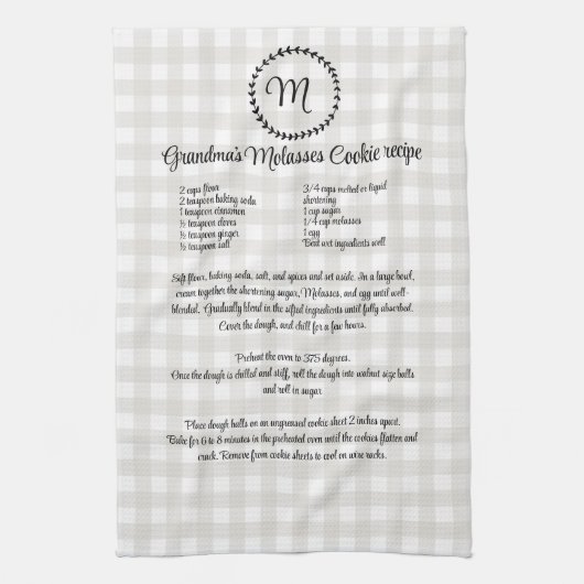 Monogram Boerderij Recept Keepsake Buffalo Plaid Theedoek (Verticaal)