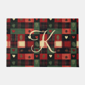 Monogram Boerenland Stijl Rood Groen Geruit Harten Deurmat (Voorkant)