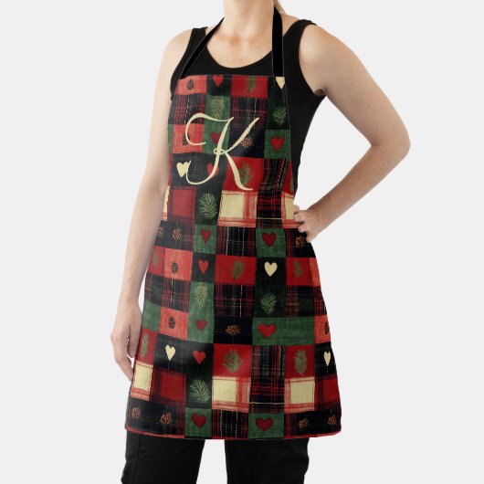 Monogram Boerenland Stijl Rood Groen Geruit Hartje Schort (Insitu)