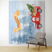 Monogram Boerenrood Kersttruck Sneeuw Achtergrond Wandkleed (In situ)