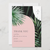 Monogram bogen tropische bruiloft foto bedankkaart (Voorkant)