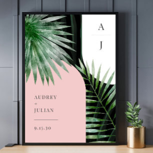 Monogram Bogen Tropische Palm Leaf Bruiloft Poster
