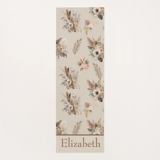 Monogram Boho Beige Bruin Botanisch Gras Bloemen Yogamat (Achterkant)