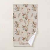 Monogram Boho Beige Bruine Botanische Gras Bloem Bad Handdoek (Handdoek)