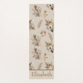 Monogram Boho Beige Bruine Botanische Gras Bloemen Yogamat (Achterkant)