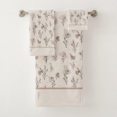 Monogram Boho Beige Crème Bruin Roze Botanisch  Bad Handdoek (Insitu)