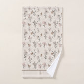 Monogram Boho Beige Crème Bruin Roze Botanisch  Bad Handdoek (Handdoek)