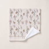 Monogram Boho Beige Crème Bruin Roze Botanisch  Bad Handdoek (Wasdoekje)