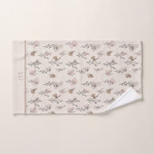 Monogram Boho Beige Crème Bruin Roze Botanisch  Bad Handdoek (Handdoek)