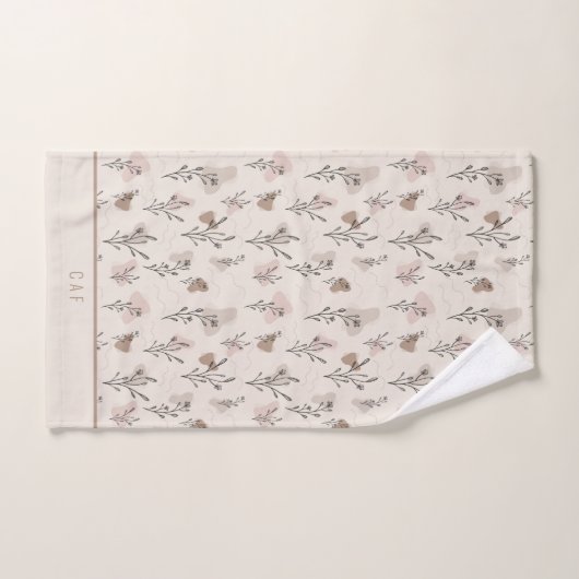 Monogram Boho Beige Crème Bruin Roze Botanisch  Bad Handdoek (Handdoek)