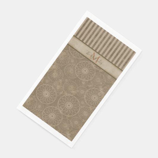 Monogram Boho Beige en Bruine Geometrische Streep Servet (Hoek)