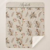 Monogram Boho Beige Groen Roze Bloemen Botanisch Sherpa Deken (Voorkant)