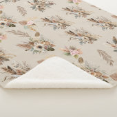 Monogram Boho Beige Groen Roze Bloemen Botanisch Sherpa Deken (3/4)