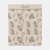 Monogram Boho Beige Groen Roze Bloemige Botanische Fleece Deken (Voorkant)