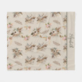 Monogram Boho Beige Groen Roze Bloemige Botanische Fleece Deken (Voorkant (Horizontaal))