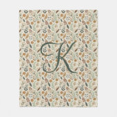 Monogram Boho Bladeren Botanisch Bruin Groen Beige Fleece Deken (Voorkant)