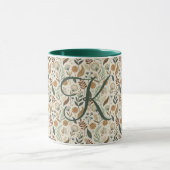 Monogram Boho Bladeren Botanisch Bruin Groen Beige Mok (Midden)
