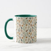 Monogram Boho Bladeren Botanisch Bruin Groen Beige Mok (Links)