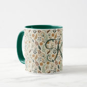 Monogram Boho Bladeren Botanisch Bruin Groen Beige Mok (Voorkant links)