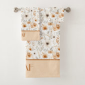 Monogram Boho Bloem Bruin Beige Grijs Botanisch  Bad Handdoek (Insitu)