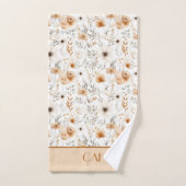 Monogram Boho Bloem Bruin Beige Grijs Botanisch Bad Handdoek (Handdoek)
