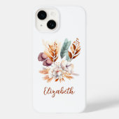 Monogram Boho Bloem Terracotta Blauw Paars Case-Mate iPhone Case (Achterkant)