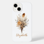 Monogram Boho Bloemen Bruin Beige Wit Grijs Case-Mate iPhone Case (Achterkant)