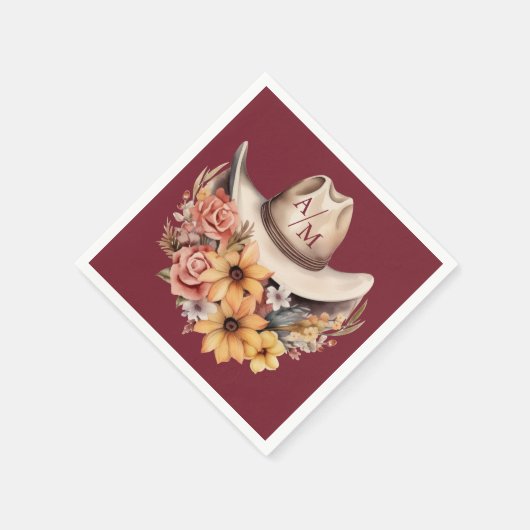 Monogram Boho Bloemen Westerne Bruiloft Servet (Hoek)