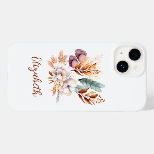 Monogram Boho bloementerracotta blauw Paarse Case-Mate iPhone Case (Achterkant (horizontaal))