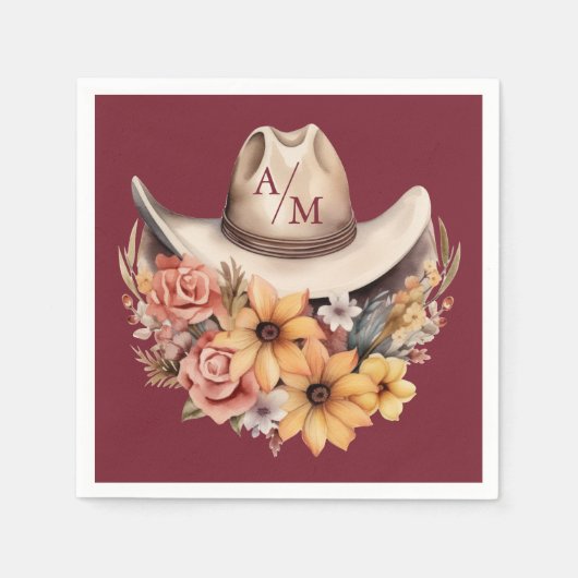 Monogram Boho Bloemige Westerse Bruiloft Servet (Voorkant)