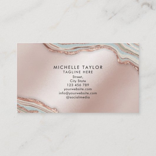 Monogram Boho Earth Tones Agate Roos Gold Visitekaartje (Achterkant)