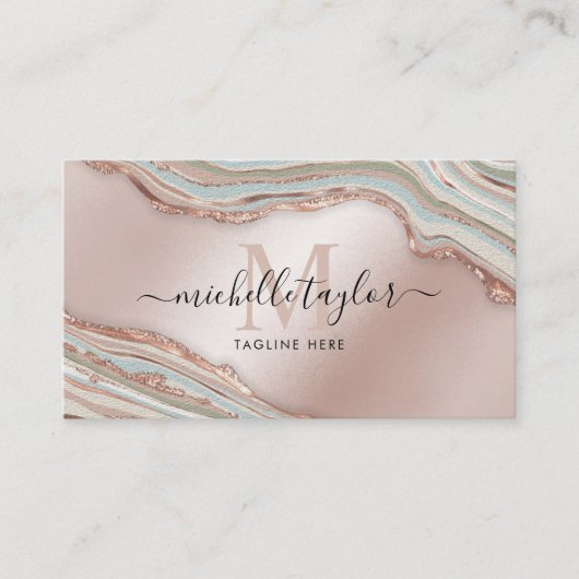 Monogram Boho Earth Tones Agate Roos Gold Visitekaartje (Voorkant)