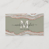 Monogram Boho Earth Tones Agate Sage Green Visitekaartje (Voorkant)