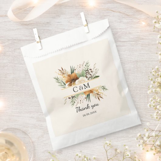 Monogram, boho, elegant bloemenboeket bedankzakje (Geknipt)