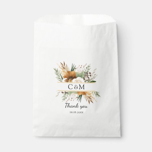 Monogram, boho, elegant bloemenboeket bedankzakje (Voorkant)