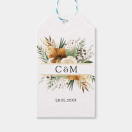 Monogram, boho, elegant bloemenboeket cadeaulabel