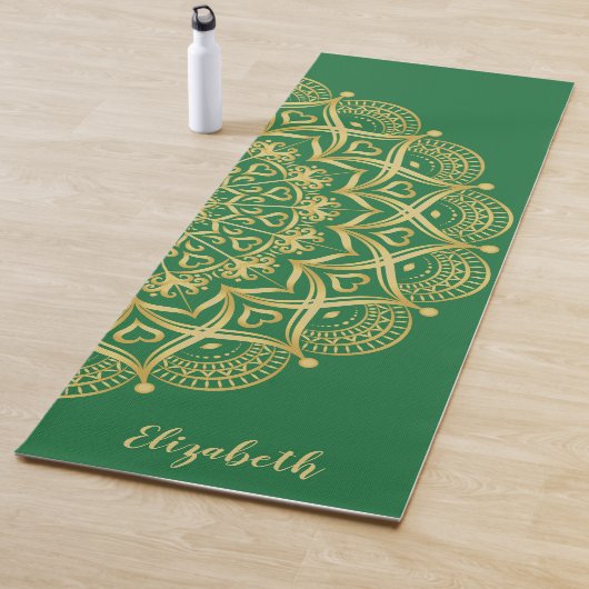 Monogram Boho Elegant Mandala Groen en Goud Yogamat (In situ)