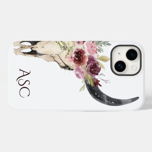 Monogram Boho Floral Skull Case-Mate iPhone Case (Achterkant (horizontaal))