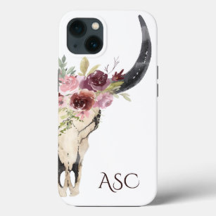 Monogram Boho Floral Skull Case-Mate iPhone Case