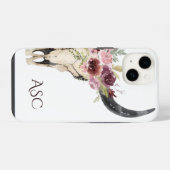 Monogram Boho Floral Skull iPhone Hoesje (Achterkant horizontaal)