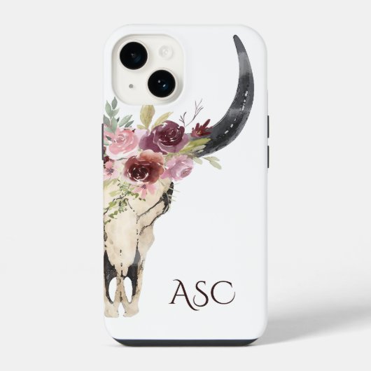 Monogram Boho Floral Skull iPhone Hoesje (Achterkant)