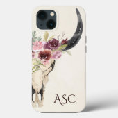 Monogram Boho Floral Skull op Cream Background Case-Mate iPhone Case (Achterkant)