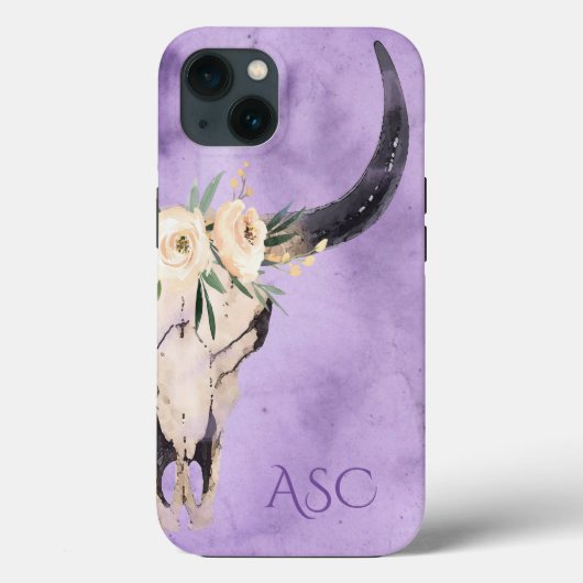 Monogram Boho Floral Skull op Paarse achtergrond Case-Mate iPhone Case (Achterkant)