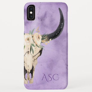 Monogram Boho Floral Skull op Paarse achtergrond Case-Mate iPhone Case