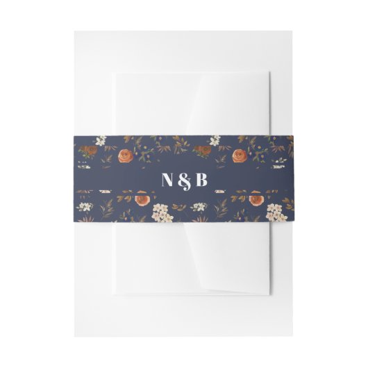 Monogram Boho Floral Wedding Belly Band Uitnodigingen Wikkel (Voorkant Voorbeeld)