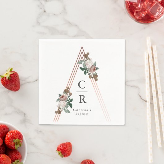 Monogram boho florale geometrische roos goudmakree servet (Insitu)