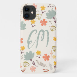 Monogram Boho Flowers iPhone Case